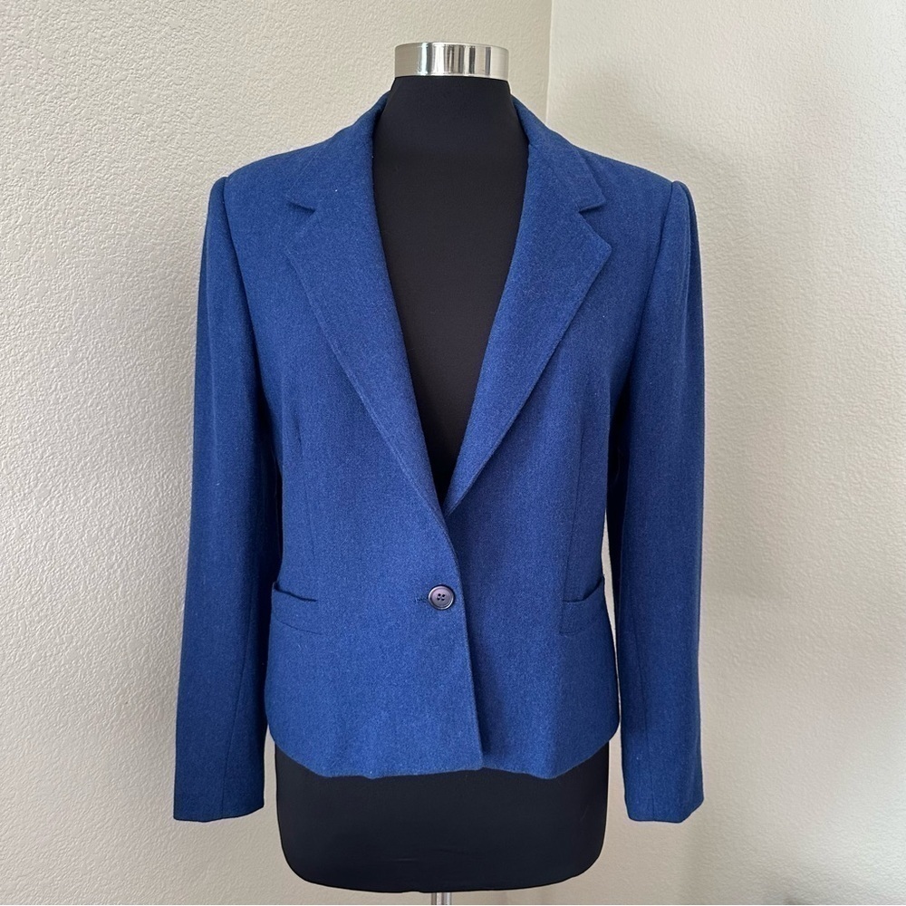 Austin Hill Vintage Navy Blue Wool Blend Single Button Blazer Size 10